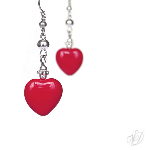 Náušnice - Srdíčka červená s kovem (0151)