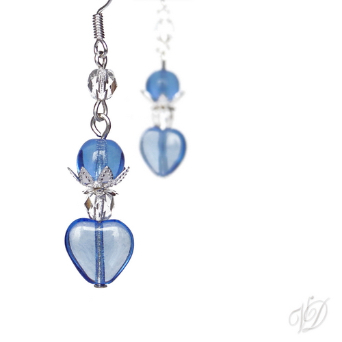 Náušnice - Srdíčka modrá s korunkou (0162)