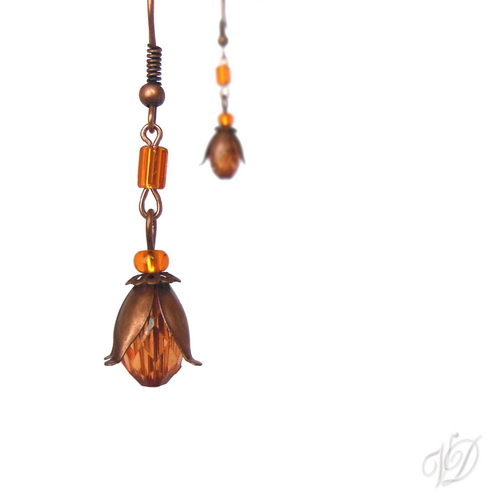 Náušnice - Květina měď oranžová (0184)