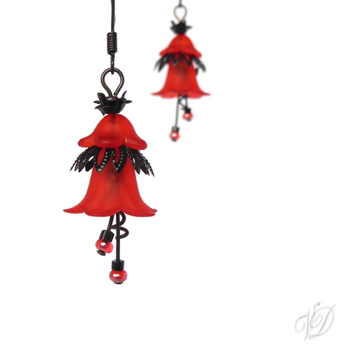 Náušnice - Květiny červené s černým (0199)