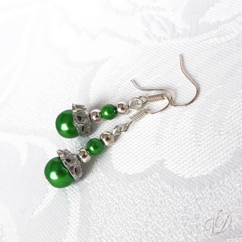 Náušnice - Zvonky mini zelené se stříbrem (0074)