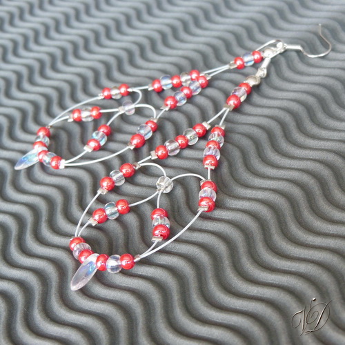 Náušnice - Lanka slzy Extra čiré s červeným (0125)