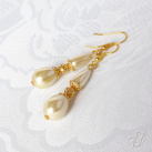 Náušnice - Zvonky zlaté s perličkovými kapkami (0129)