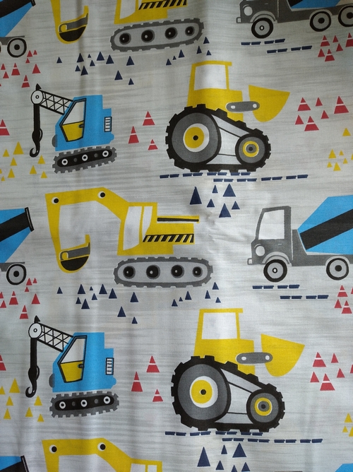 Bavlněná látka - metráž - stavební stroje na šedé - š. 160 cm