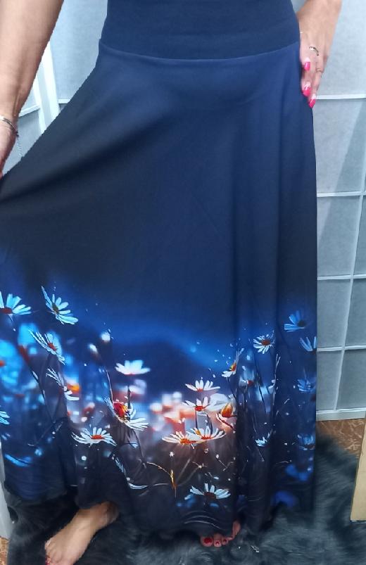Dlouhá půlkolová sukně - kopretiny, velikost L/XL - POSLEDNÍ KUS!