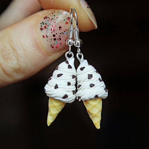 Stracciatella točená, náušnice zmrzliny