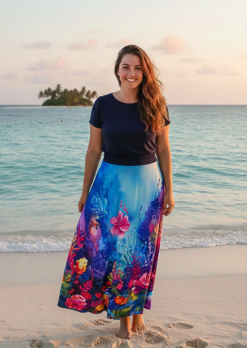 Dlouhá půlkolová sukně - podmořský svět, velikost XXL  ~ SLEVA ~