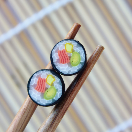 Sushi náušnice, fimo, pecky