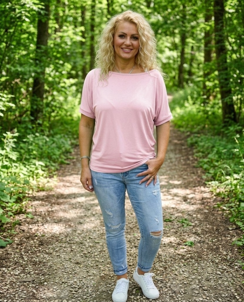 Tričko s širokým lodičkovým výstřihem - světle růžová barva (viskóza) 