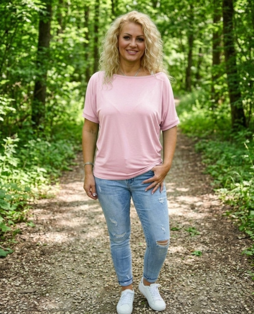 Tričko s širokým lodičkovým výstřihem - světle růžová barva (viskóza) 