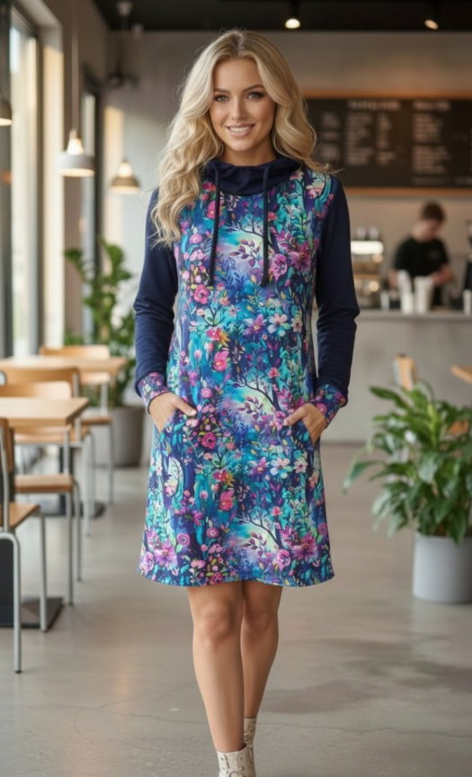 Dámská mikino-tunika s kapucí - tajemný les (teplákovina)