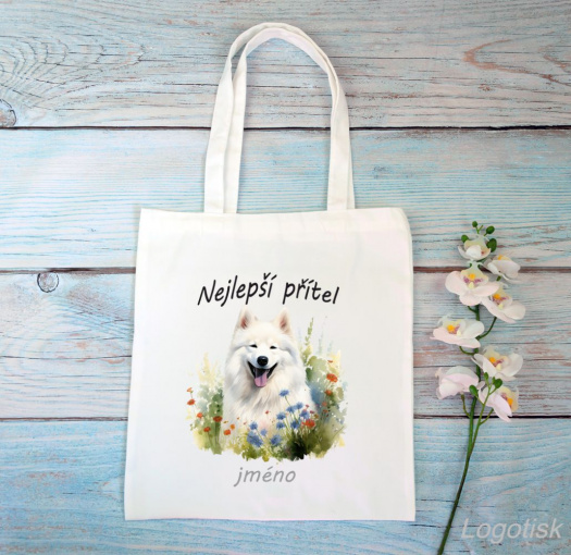 Nákupní taška pejsek Samojed se jménem