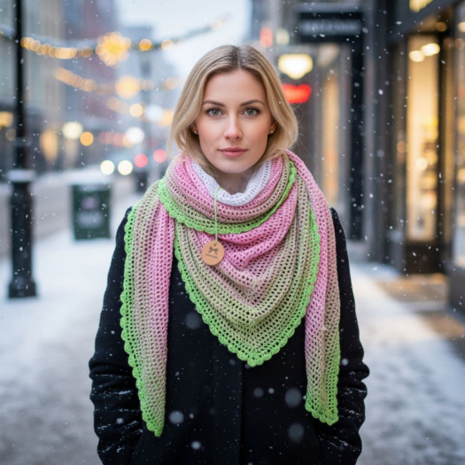 Háčkovaný šátek XXL v pudrových 2118