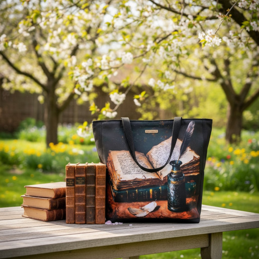 Kniha s kalamáře - nákupní taška na zip