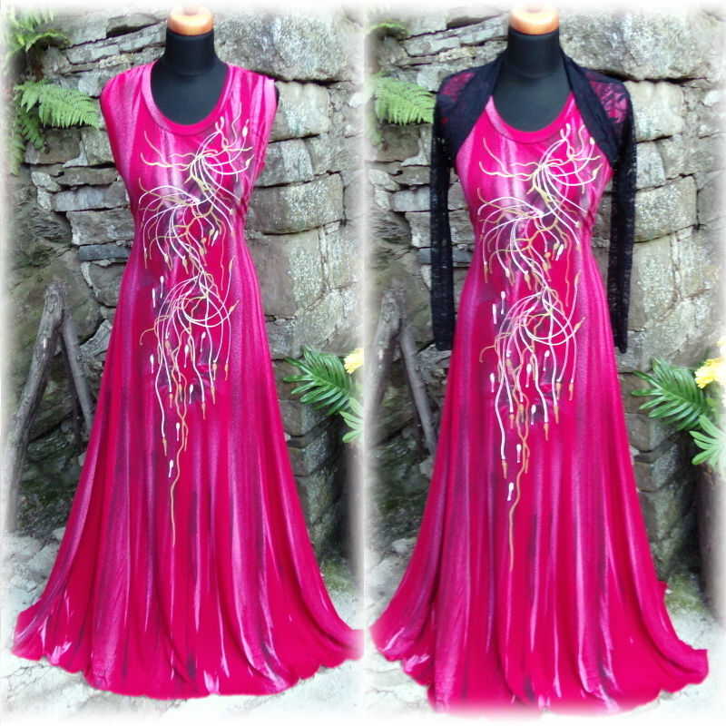 Šaty malované+elastické,krajkové bolerko-XL-XXL