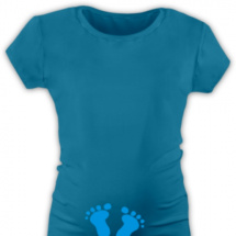 těhotenské TRIČKO tmavý tyrkys s výšivkou NOŽIČKY, modrá