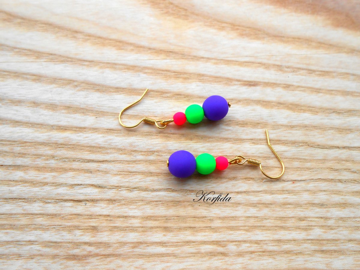 Náušnice neonky zelená+fialová+růžová (615/16)