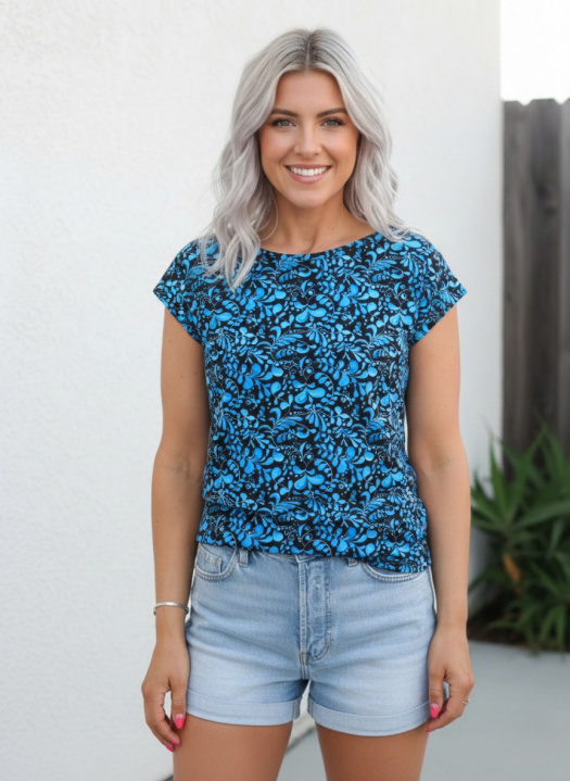 Dámská tričko - tyrkys lístky (bavlna) 