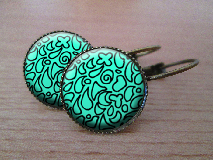 VINTAGE VISACÍ NÁUŠNICE -Tyrkys a Indie