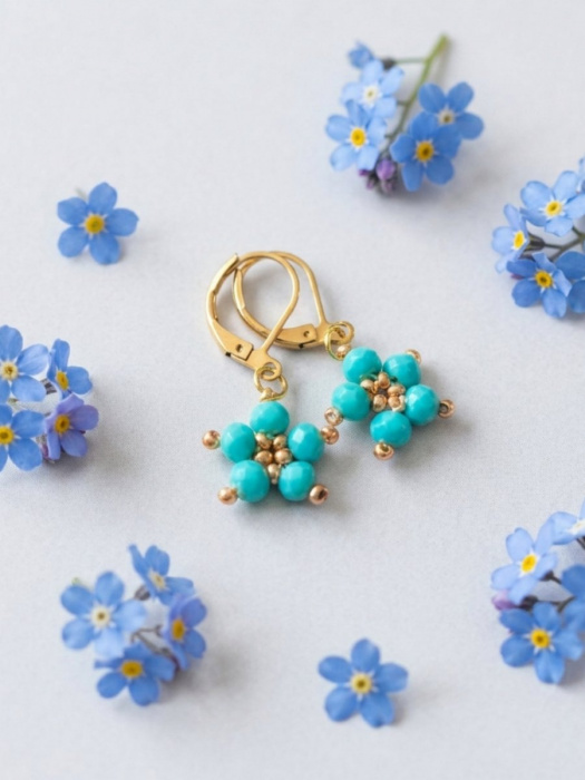 Tyrkysové květinkové náušnice - S. Steel