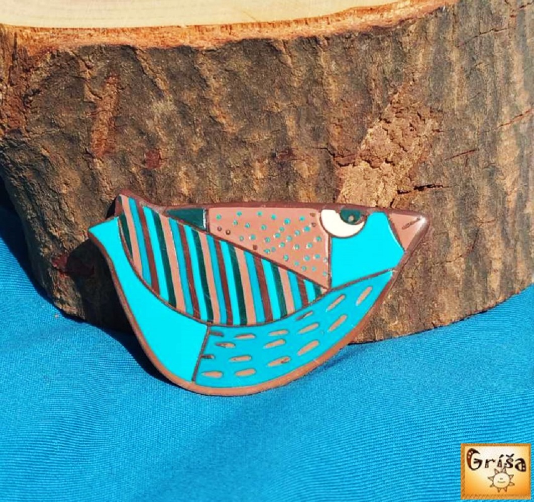 Ptačí brož - tyrkysová