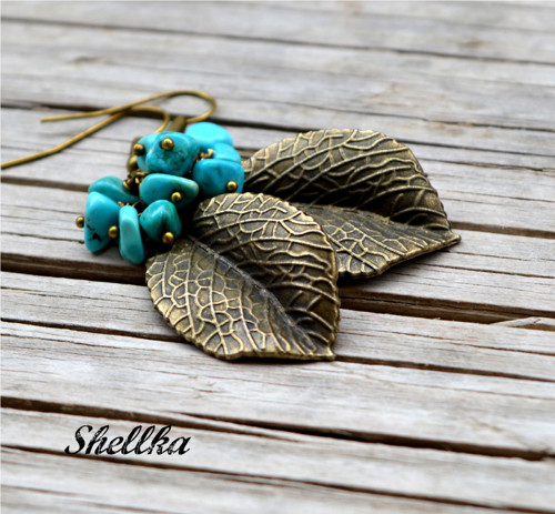 Náušnice ,,LISTY S TYRKYSEM,,