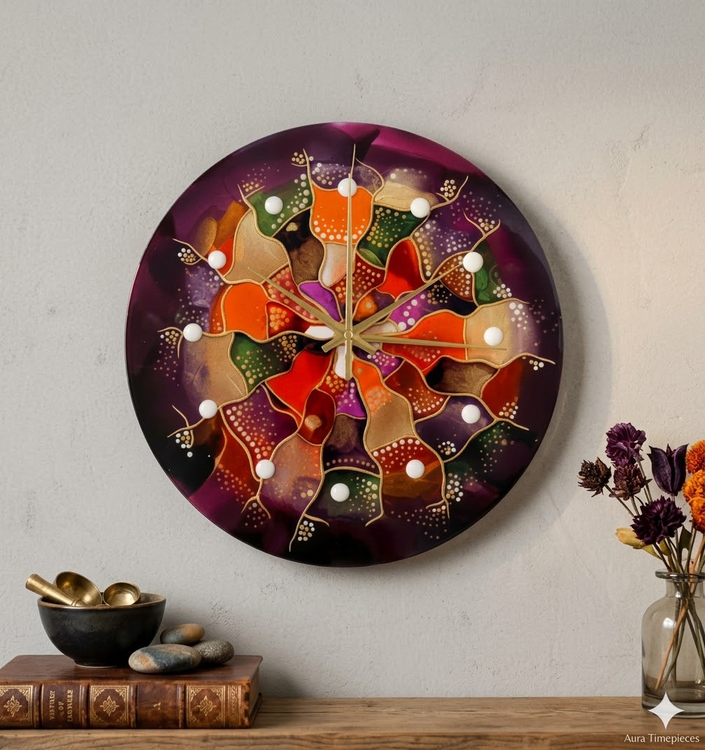 „Boho abstrakce“ – Designové skleněné hodiny