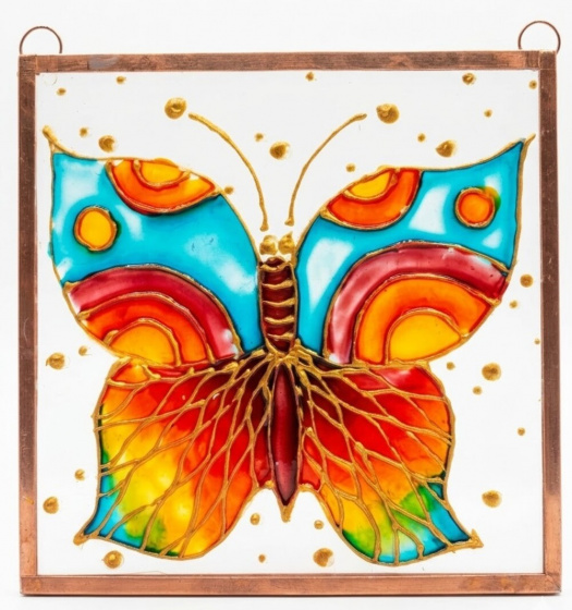 Duhový motýl na skle 7x7cm