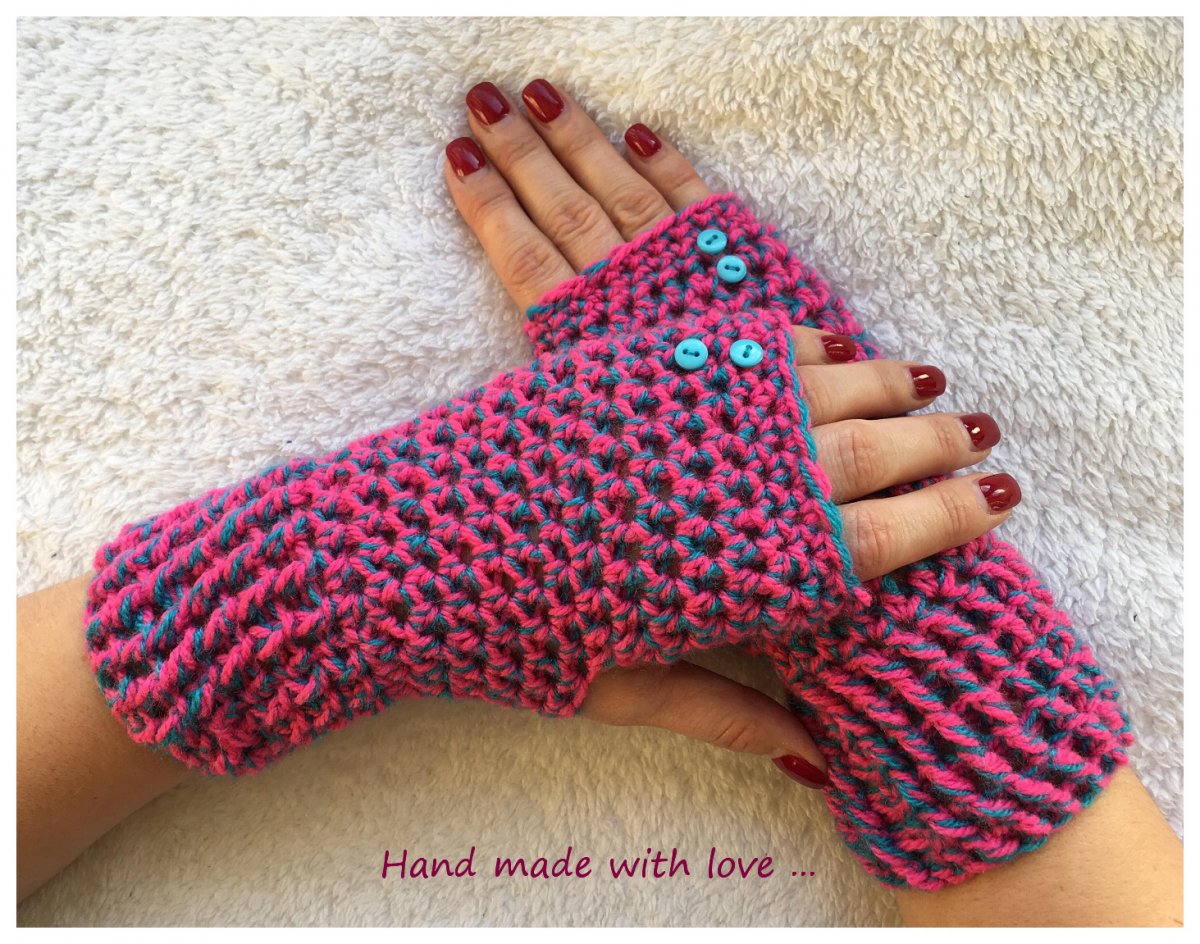 Návleky na ruce -růžová s tyrkysovou 