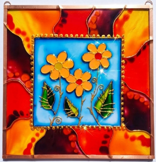 Květiny v objetí ohně 12x12cm