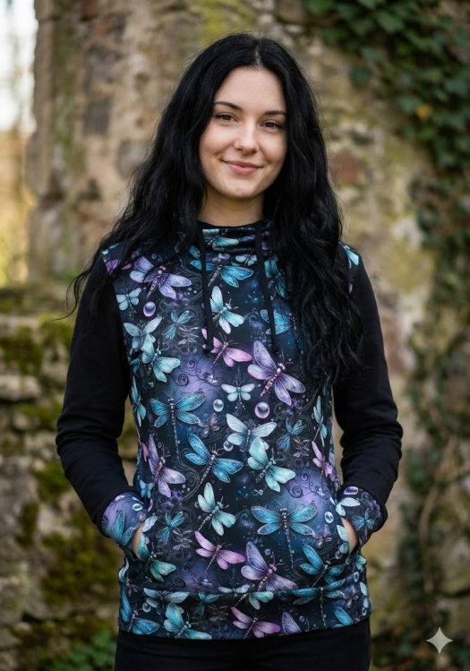 Dámská designová mikina s funkčním rolákem - vážky (teplákovina)