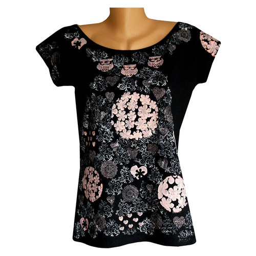 Sovičky a kytičky, černé tričko vel. 42