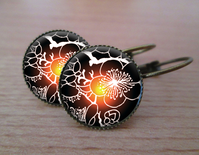 VINTAGE VISACÍ NÁUŠNICE - Třešeň v západu slunce