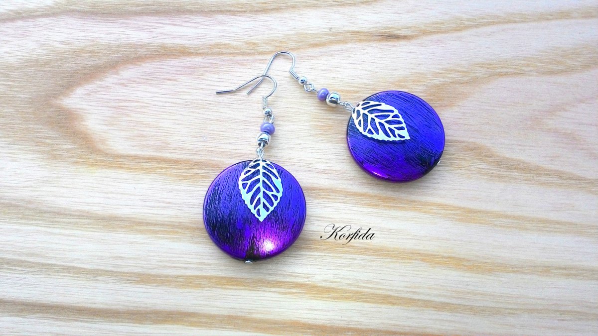 Náušnice do fialova s lístečkem (761/16)