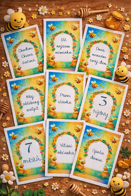 Milníkové kartičky pro miminko – motiv Včelky