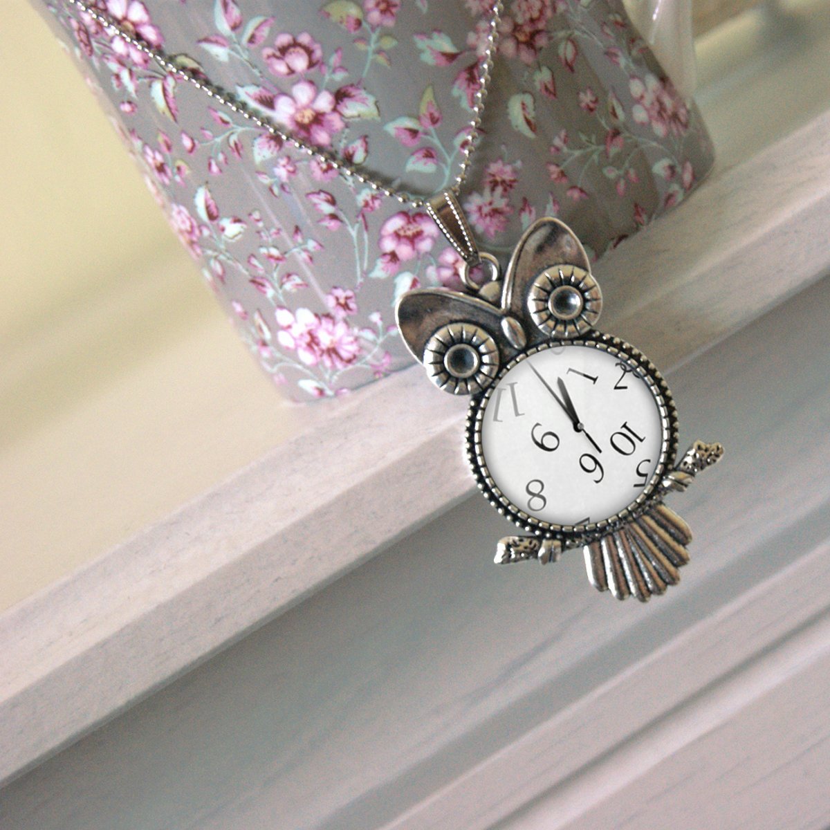 vintage hodiny - Platinová sova na krk