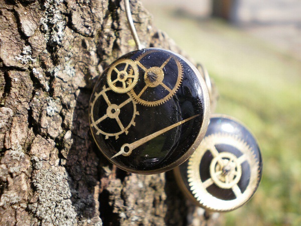 Černé steampunkové náušnice - velké