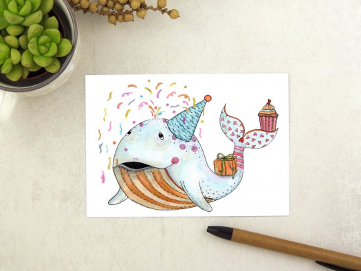 Pohlednice narozeninová s velrybou