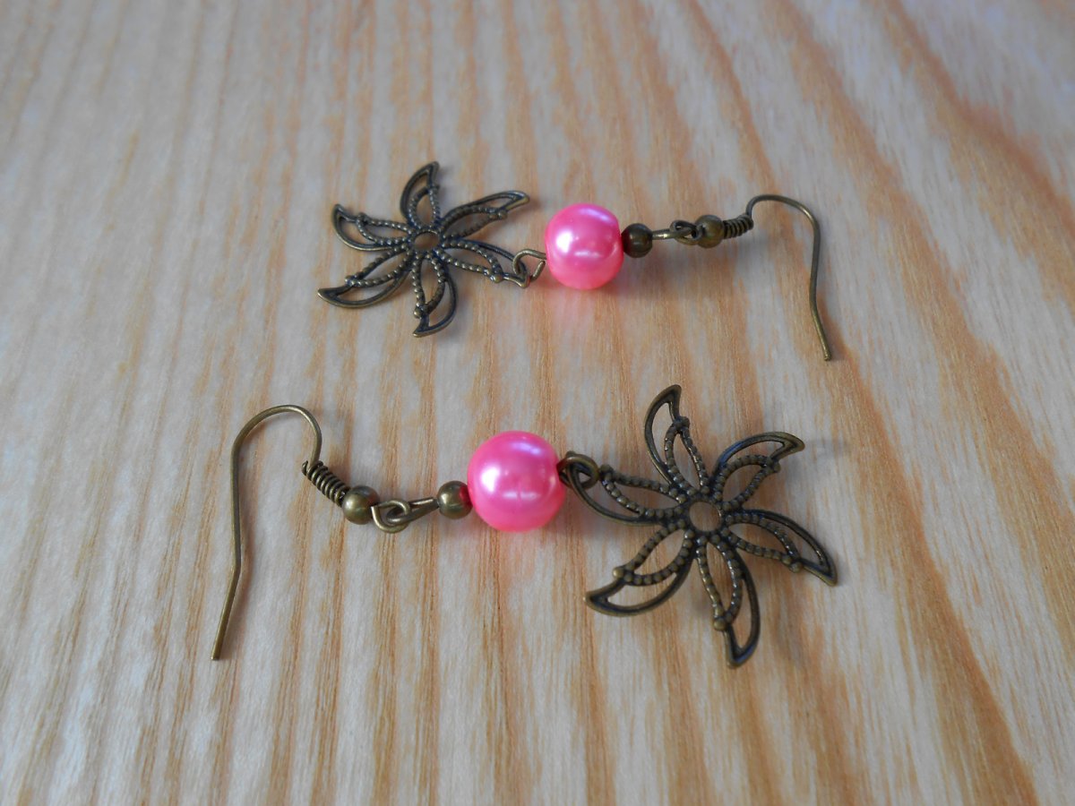 Náušnice kytičkové s růžovou (1213/15)