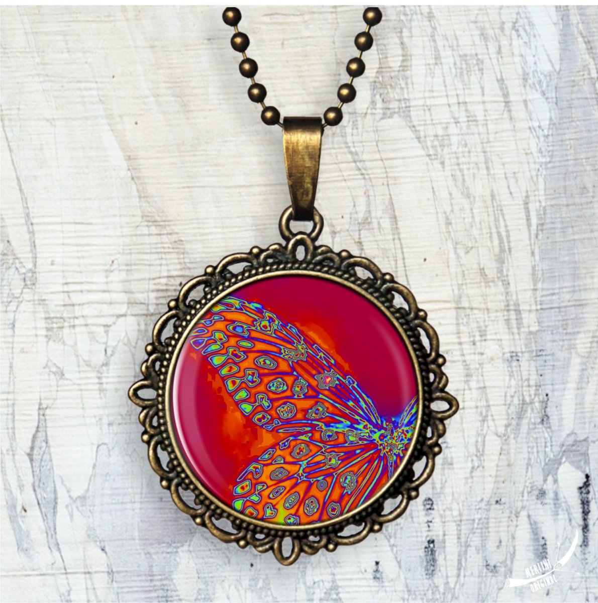 Motýlí paleta - vintage přívěsek na krk - v14