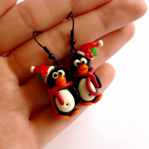 Visací náušnice - vánoční tučňáci I.