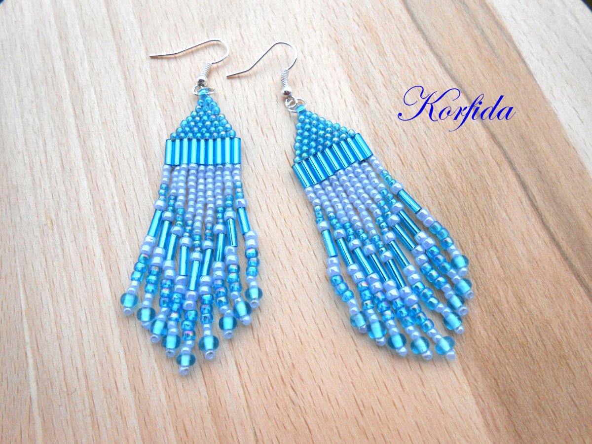 Náušnice šité tyrkysová + sv. modrá (272/16)