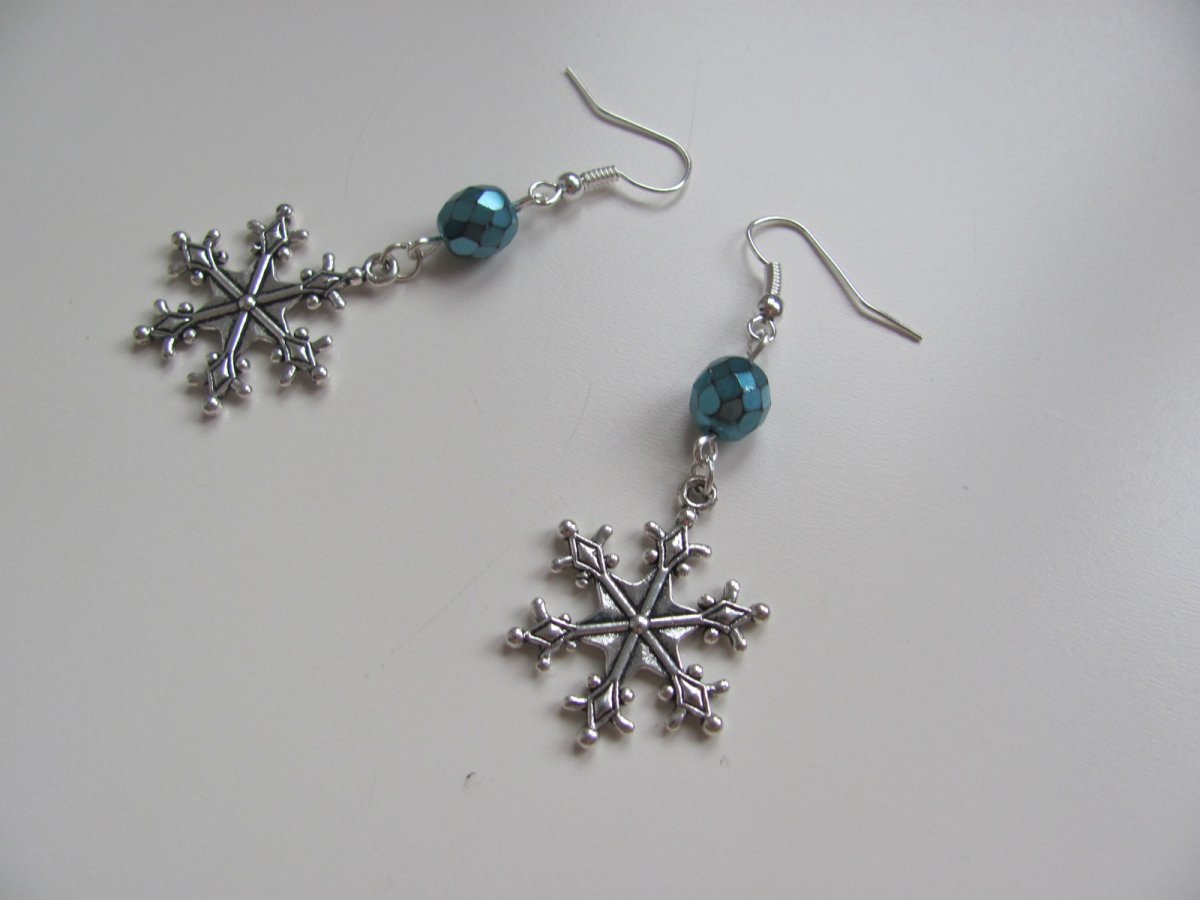 Náušnice vločky modré velké  