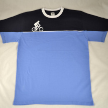 Tmavo-světle modré tričko s bílým cyklistou