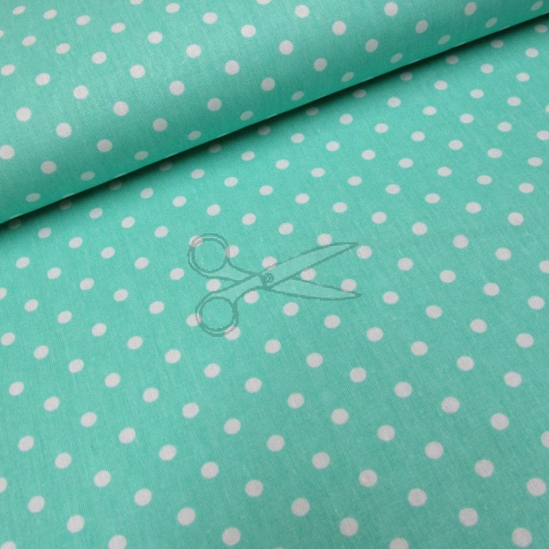 Bavlněná látka - metráž - bílý puntík na mentolové - š. 160 cm