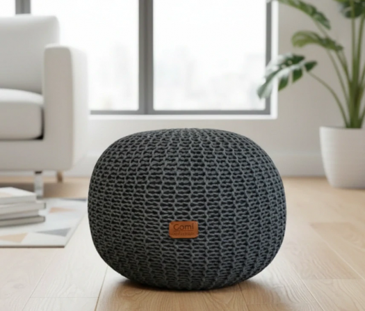 Pletený PUFF - Tmavě šedý