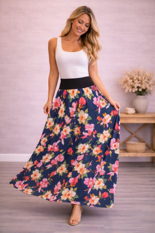 Dlouhá sukně ze silky (umělé hedvábí) D246