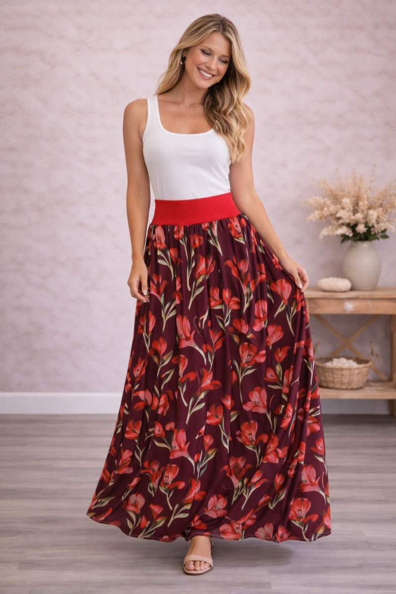 Dlouhá sukně ze silky (umělé hedvábí) D248