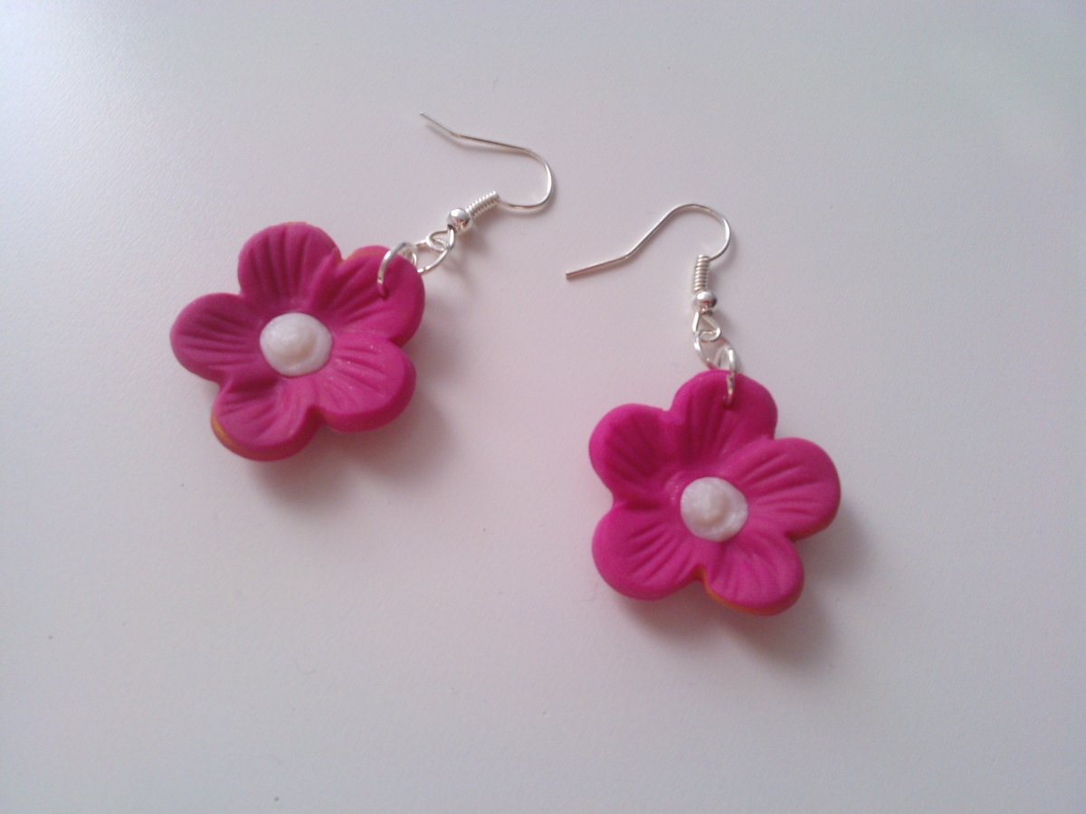Náušnice květinky růžové fimo