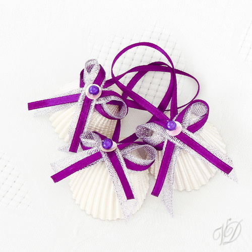 Mušle perleťové s fialovou stuhou - sada 3ks (DM05)